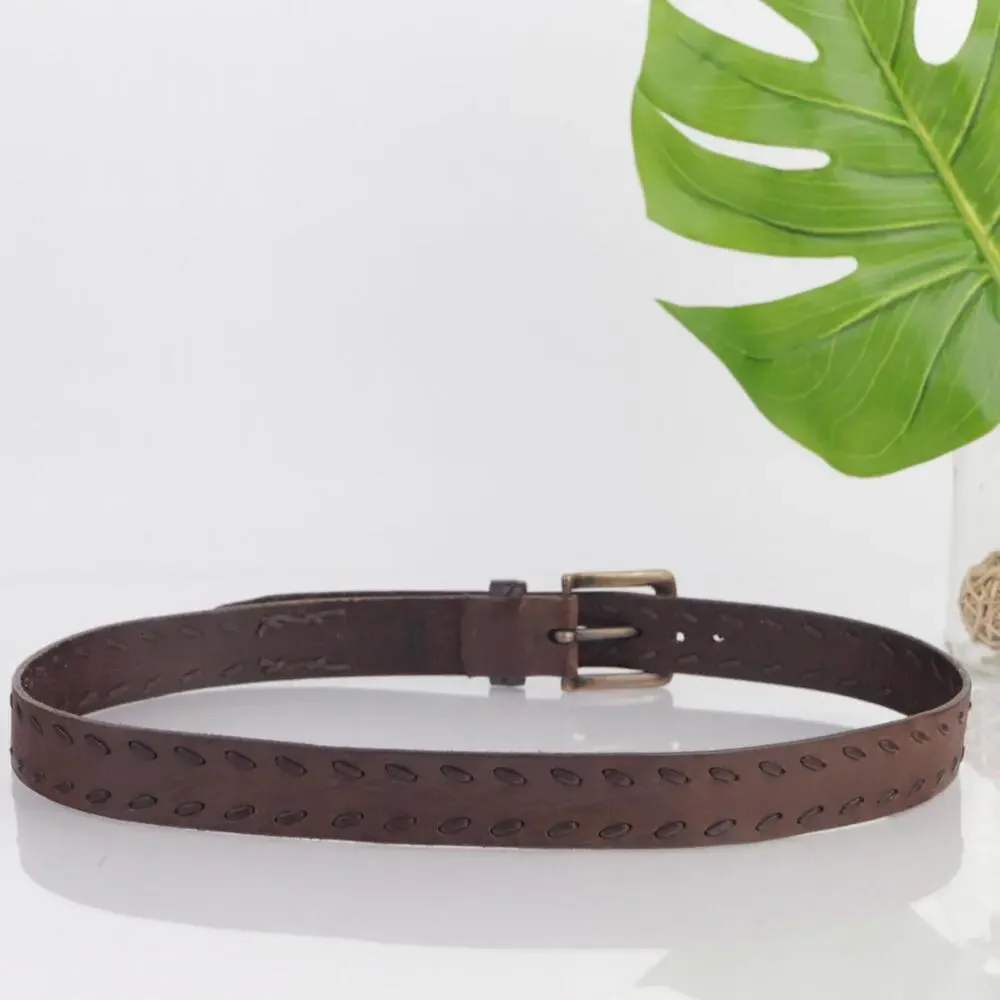 Levis Mens Belt Size 40 Brown Leather‎ Whipstitched Adjustable Casual
